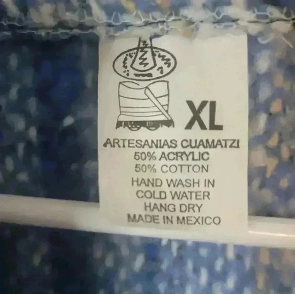 Artesanias Cuamatzi Mens Blue Striped knit Sweater Size X-Large - Picture 3 of 5